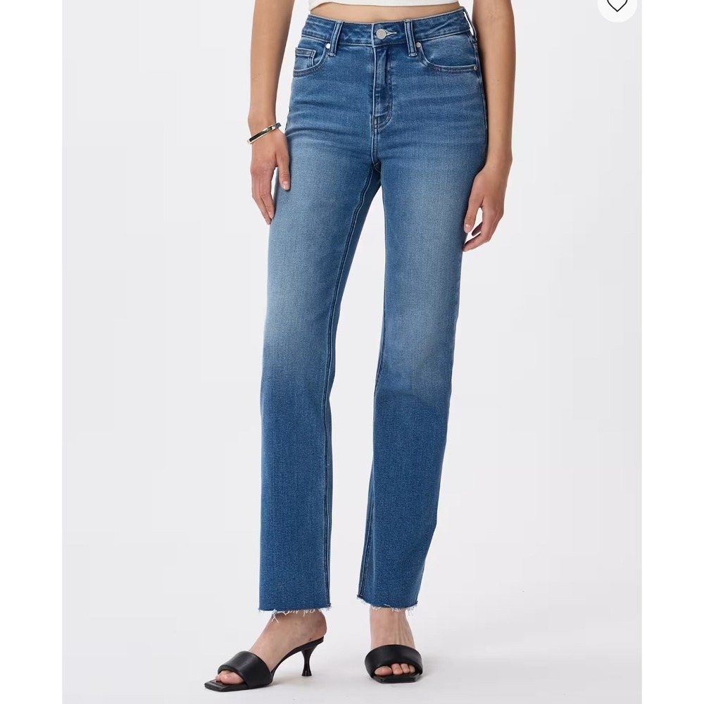 Quince Bella Stretch Straight Jeans Twilight Blue Fray Organic Cotton NEW 33